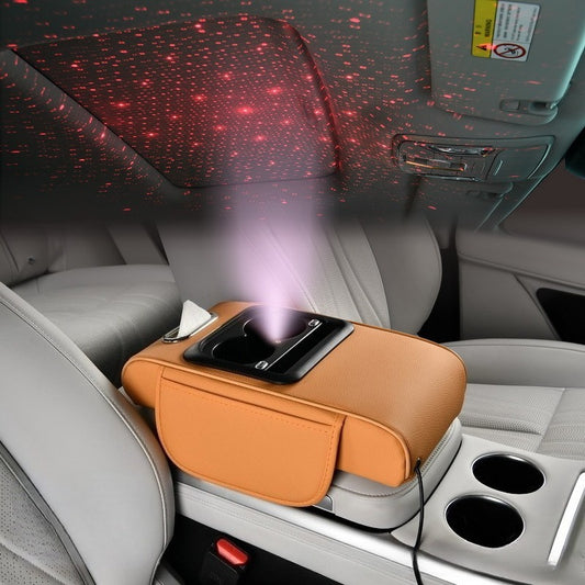 1pc Starry Sky Atmosphere Car Center Armrest Box Type-C with Light Data Cable Interface All-In-One Multifunctional Car Accessory Center Console Protector Thickened Memory Foam Car Armrest Storage Box with Pockets Must-Have Gift for Men And Women