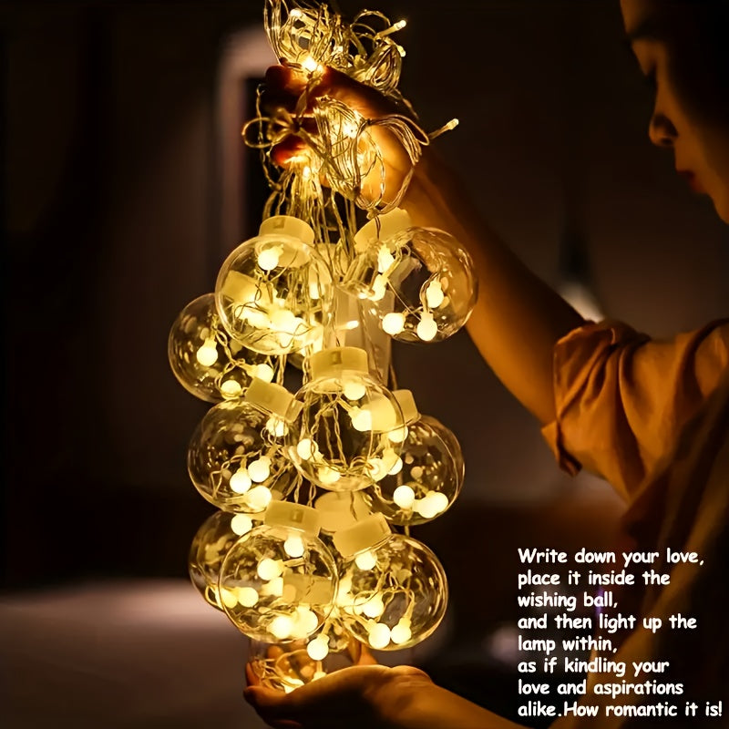 118.11" Wishing Ball String Lights with Remote Control, 2025 New Model, 8 Lighting Modes, 108 Leds, 12 Wishing Balls, Wall-Mounted, Plastic, for Home Gatherings, Party, Indoor Holiday Decorations, Car Additions, Room Decor, Mother'S Day Gifts