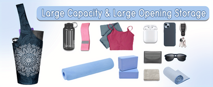 Yoga Mat Tote Bag 37”×15.5” – Large Shoulder Carrier with Dual Pockets for Yoga Mat, Block, Strap & Accessories, Fits Most Mat Sizes, Gym & Studio Bag for Women, Cloud Forest & Mandala Black