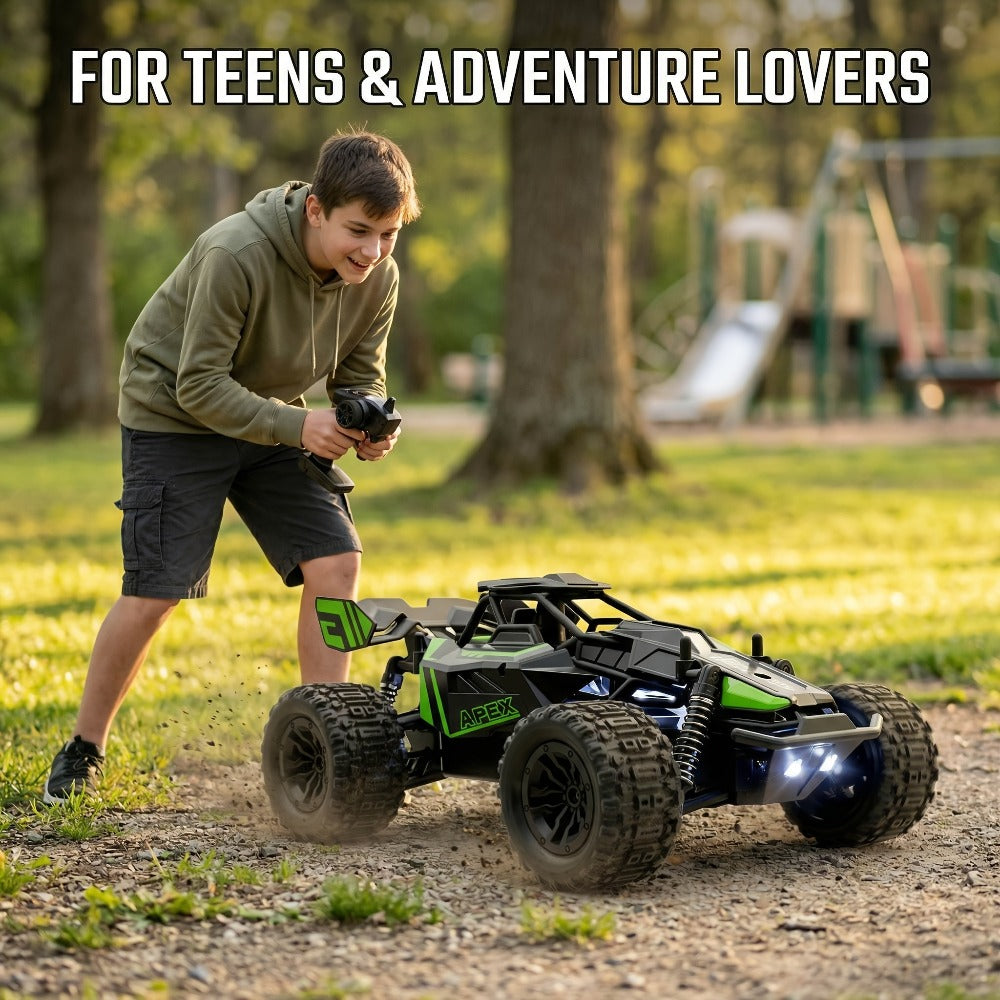 RC Monster Truck 1:20 Scale 4WD with LED Headlights – 2.4GHz All-Terrain Off-Road Remote Control Car, High-Speed Amateur RC Vehicle, Birthday Gift for Boys, Fast & Furious Green Yellow Red