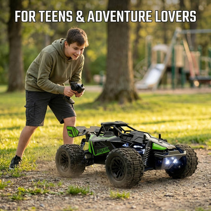 RC Monster Truck 1:20 Scale 4WD with LED Headlights – 2.4GHz All-Terrain Off-Road Remote Control Car, High-Speed Amateur RC Vehicle, Birthday Gift for Boys, Fast & Furious Green Yellow Red