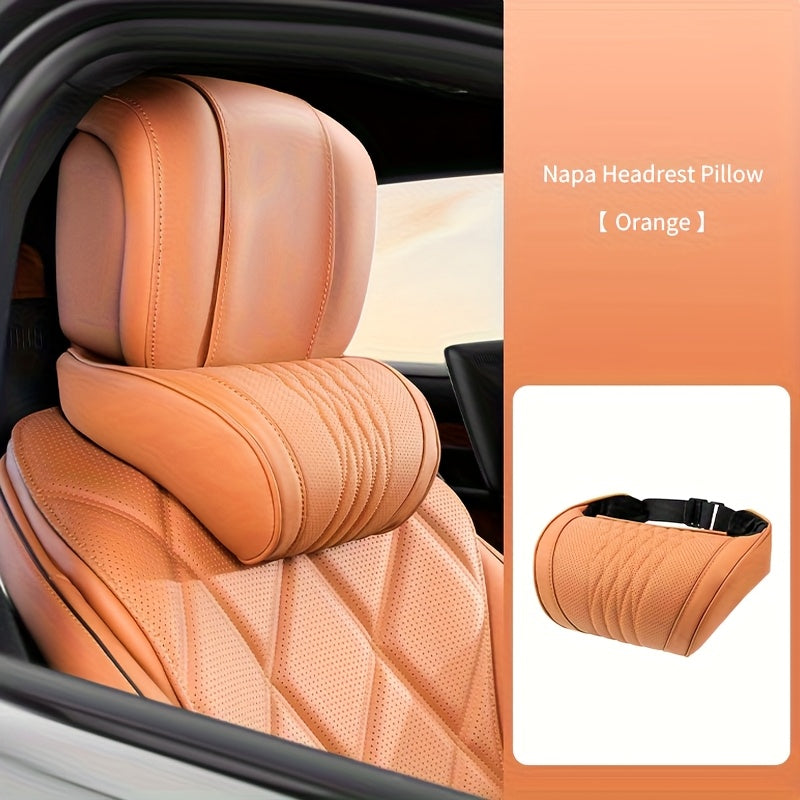 Luxury Car Neck Pillow, Napa Leather Headrest, Seat Cushion, Neck Support Pillow, Car Seat Cushion, Comfortable And Breathable, Lumbar And Neck Support, Exquisite Embroidery, Suitable for All Seasons, Car Interior Decorative Additions