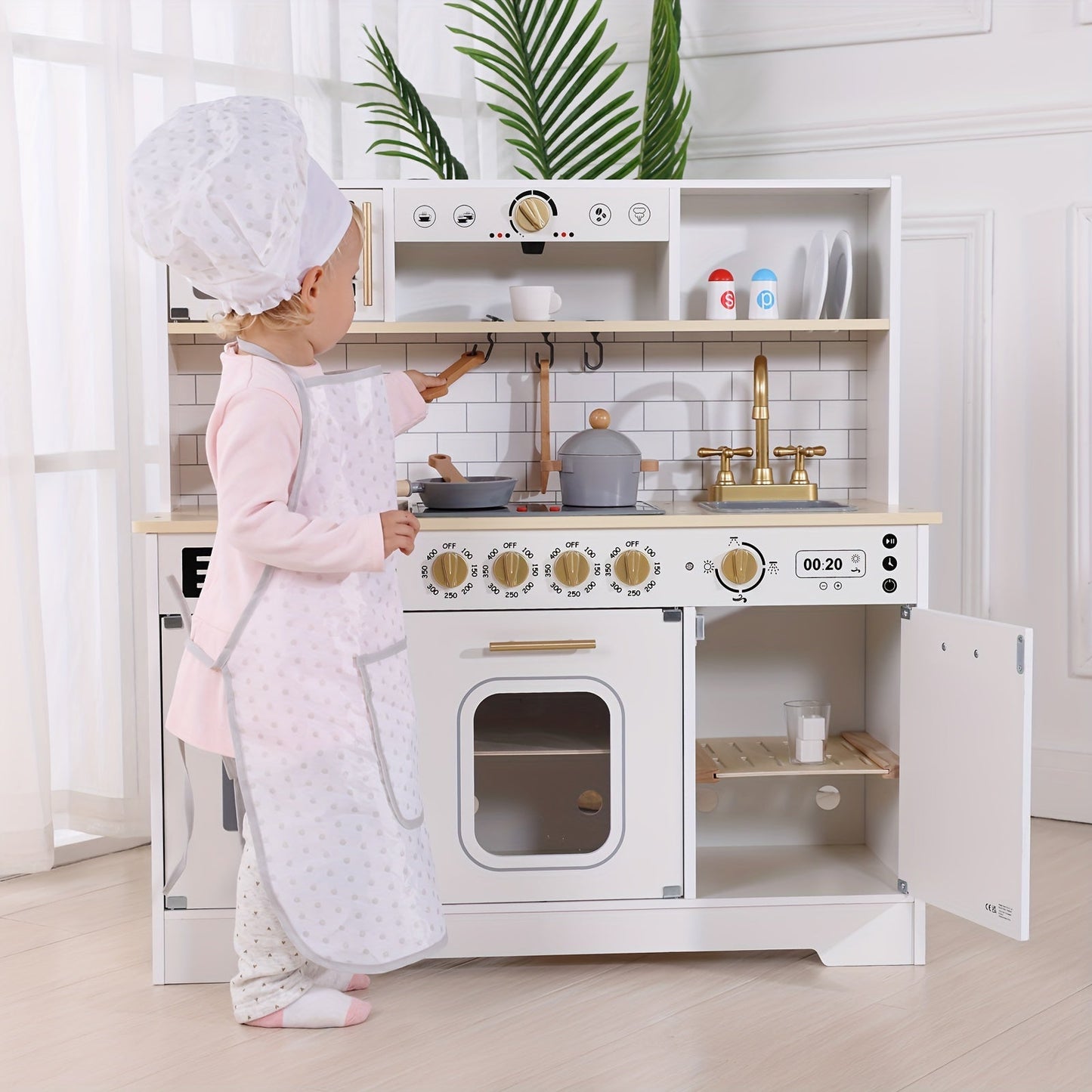 Kids Play Kitchen Set with Sink Oven Stove Dishwasher Coffee Maker Ice Maker Microwave – Realistic Pretend Play Kitchen for Toddlers Boys Girls Ages 3 4 5 6+
