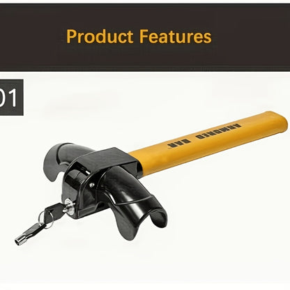 Universal Car Steering Wheel Lock Anti-Theft T-Bar – Heavy-Duty Thick Steel, Cut-Resistant, Computer-Coded Crescent Cylinder, Stops Keyless Entry Robbery, Fits All Vehicles, Includes 2 Keys