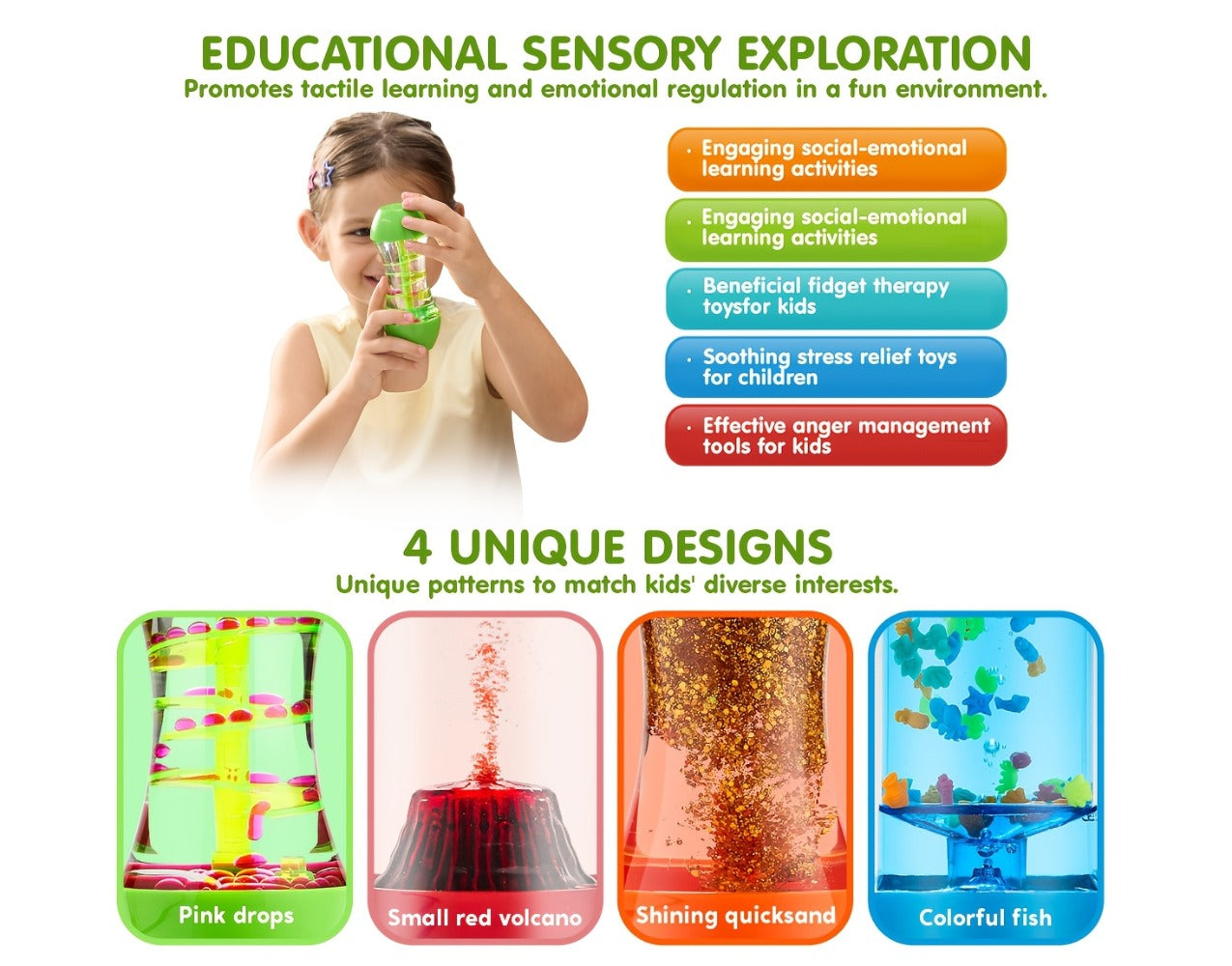 Fidget Tube Toys 4 Pack – Sensory Calming Tubes for Kids with Autism, Anxiety Relief, Calm Down Corner Supplies, Speech Therapy & Classroom Fidget Tools, Birthday Gift