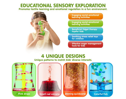 Fidget Tube Toys 4 Pack – Sensory Calming Tubes for Kids with Autism, Anxiety Relief, Calm Down Corner Supplies, Speech Therapy & Classroom Fidget Tools, Birthday Gift