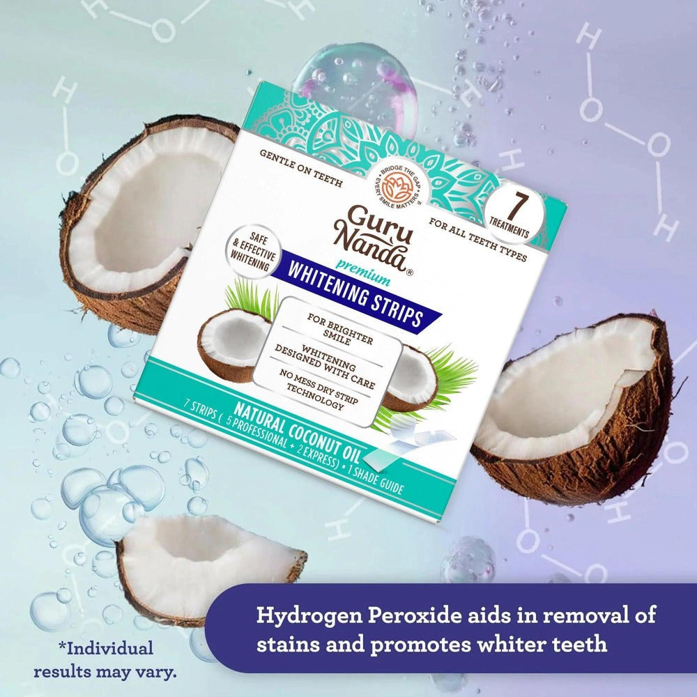 Hydrogen Peroxide Whitening Strips 7-Day Treatment — Non-Slip Dry Strip Technology with Coconut Oil Formula, Removes Coffee Wine & Smoking Stains, Easy Peel-Off for Brighter Smile, Enamel Safe