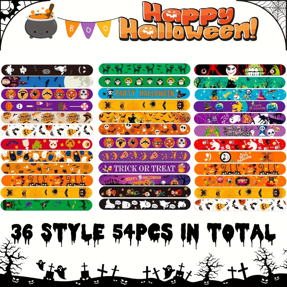 Halloween Slap Bracelets Bulk for Kids – 54/100PCS Halloween Party Favors for Boys & Girls, Spooky Treat Bag Stuffers, Classroom Goodie Gifts, Halloween Toy Accessories