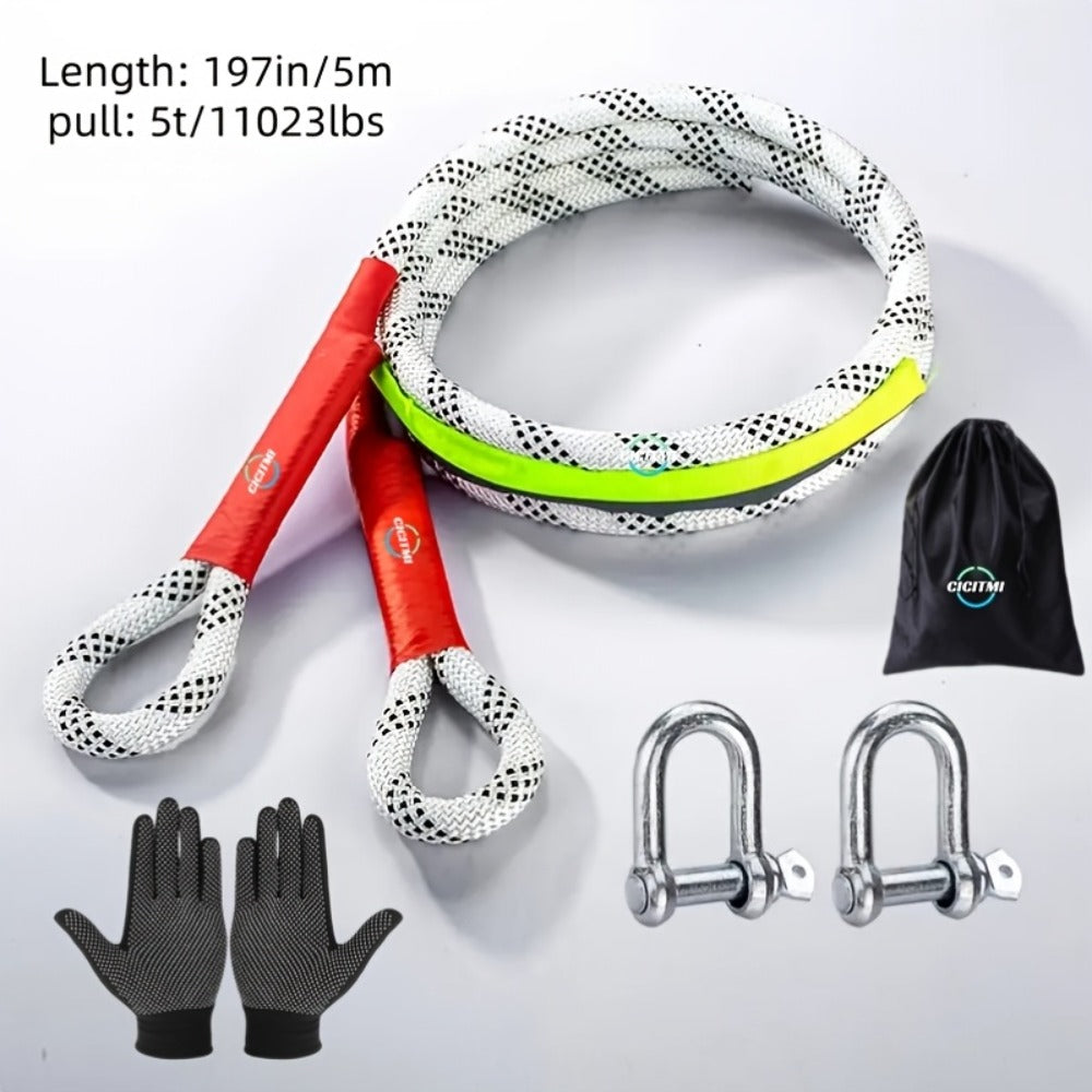 Heavy Duty Tow Rope & Hook Set 16FT - Off-Road Recovery Tow Strap with 2 Steel U-Hooks for SUV, Truck & 4x4 Vehicle Rescue