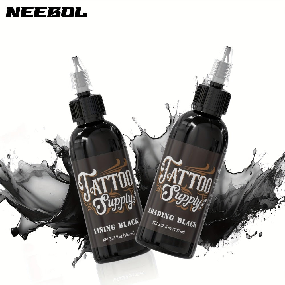 Neebol Super Black Tattoo Ink Darkest Outlining Shading Blending Fade-Resistant Professional Body Art Pigment for Artists & Beginners 100ml 250ml