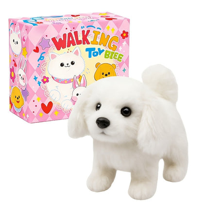 Walking Barking Dog Toy Electronic Interactive Puppy Plush with Tail Wagging Leash Bow Soft Stuffed Animal Birthday Christmas Easter Gift for Kids Girls Toddlers