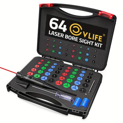 Red Laser Bore Sight Kit with 64 Adapters | Professional Multi-Caliber Boresighter for .17 to 12GA Rifles, Pistols & Handguns – Color-Coded Adapters, 40-Hour Battery & Portable Case Included