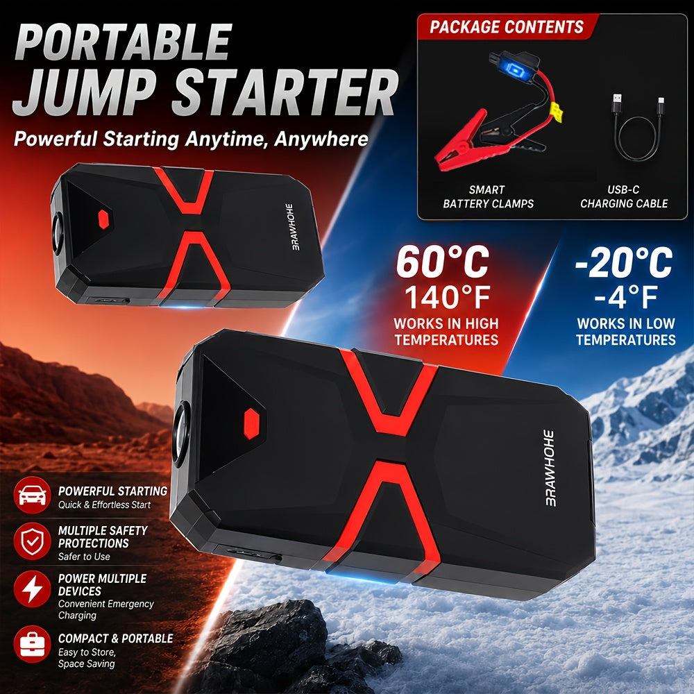 5-in-1/10IN1 Portable Car Battery Jump Starter With Tire Inflator 12V Fast Start, Battery Boost, USB I/O, LED Emergency Light, Reliable Power, Roadside/Vehicle Emergency Tool 4000A/12000A Portable Wireless Car Jump Starter Battery Portable