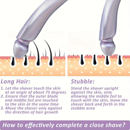 Bikini Shaver for Women Waterproof Rechargeable Stainless Steel Blade Electric Body Hair Razor – Wet & Dry Pubic Legs Arms Underarm Hair Removal, Portable Close Shave Purple