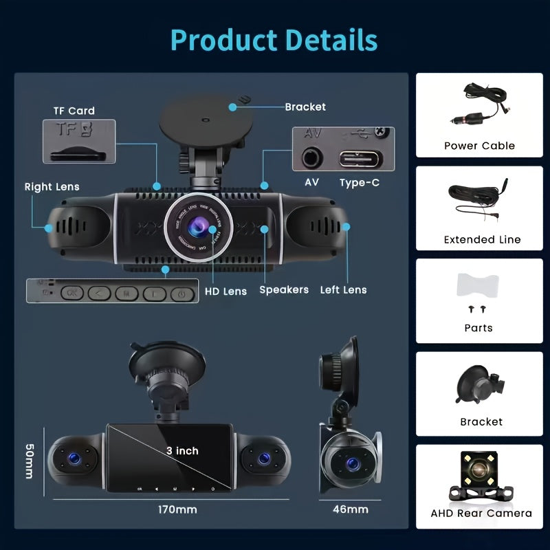 4-Channel Car Dash Cam with 4*1080P Resolution, Featuring Front, Rear, Left, And Right Cameras, Integrated Wifi, Continuous Recording, G-Sensor, Excellent Night Vision, And Includes a Free 32GB Memory Card