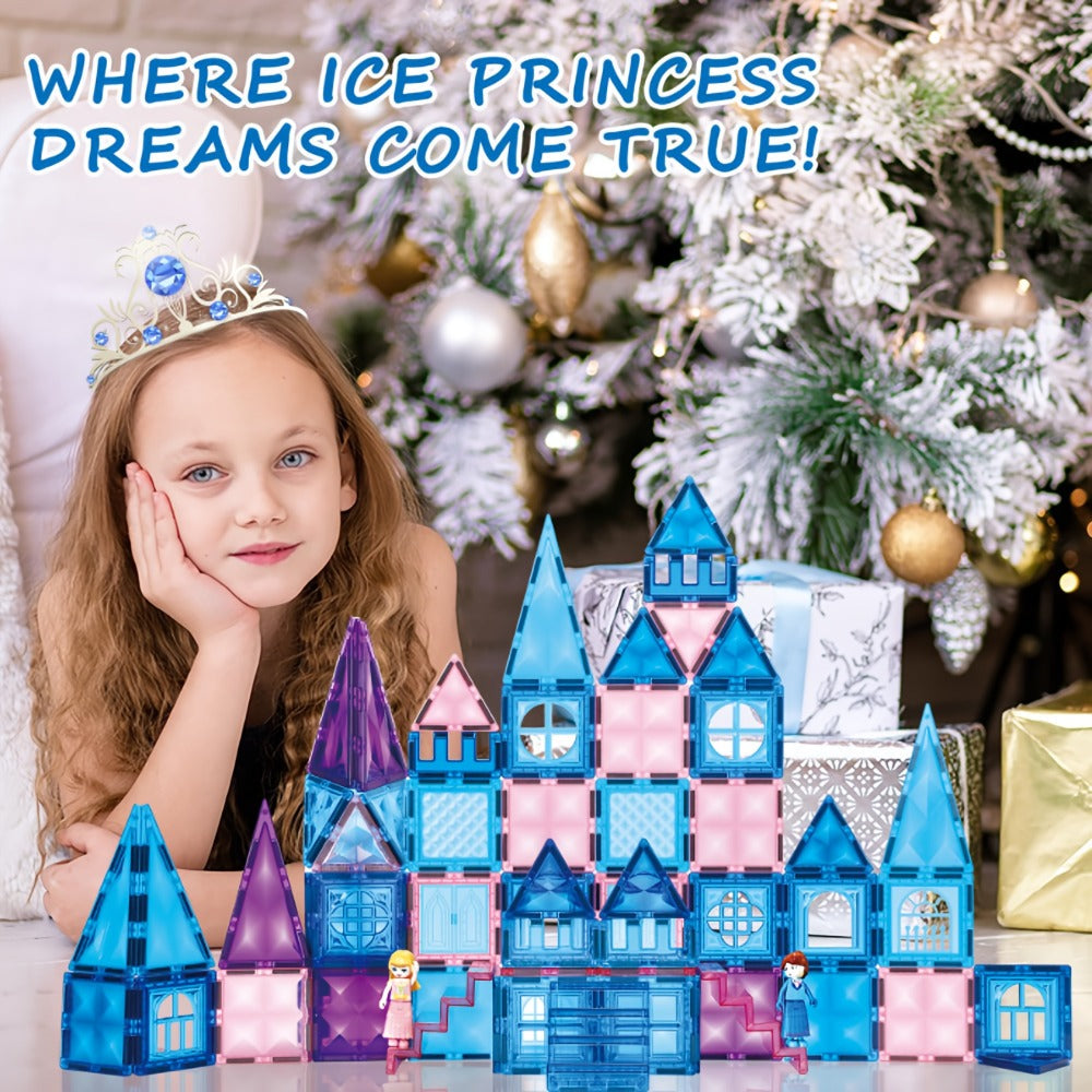 Castle Magnetic Tiles Building Set 102 or 116 Pcs – 3D STEM Sensory Blocks, Pretend Castle Playset for Preschool Boys & Girls Ages 3+, Early Learning & Creative Construction Toy Gift
