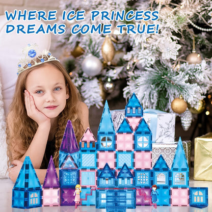 Castle Magnetic Tiles Building Set 102 or 116 Pcs – 3D STEM Sensory Blocks, Pretend Castle Playset for Preschool Boys & Girls Ages 3+, Early Learning & Creative Construction Toy Gift