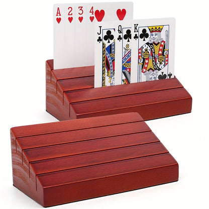 Wooden Playing Card Holder 2 Pack – Hands-Free Card Rack with 4 Slots, Holds 40 Cards Each, Fits Bridge & Poker Size, Pine Wood Card Stand for Game Night, Family Board Games & Card Games