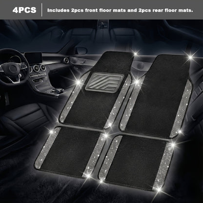 4/8pcs Set for Women Flash Crystal Car Floor Mats Sparkling Durable Waterproof Non-Slip Auto Foot Pads, Fashionable Car Interior Flooring And Carpeting, Easy-To-Clean Auto Interior for Cars, Universal Floor MATS, Christmas Present