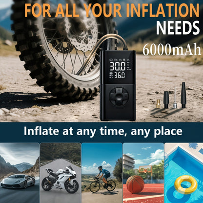 Portable Wireless Tire Inflator Air Compressor Digital Display Fast Pump Lithium Battery for Car Motorcycle Bike Emergency Inflation with Nozzle Adapters