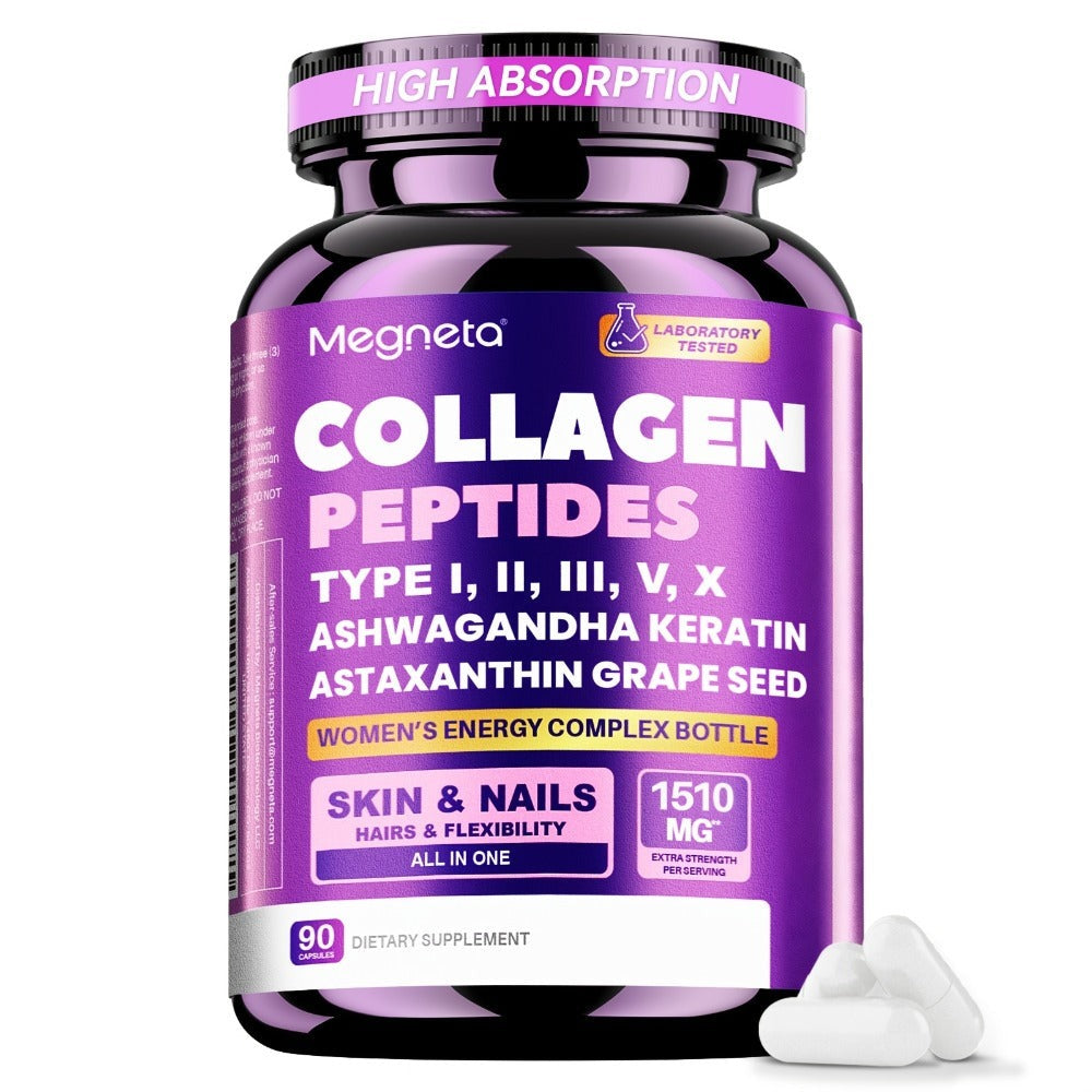 Collagen Capsules Type I II III V X with Vitamin C, Hyaluronic Acid & Biotin — Skin Hydration, Elasticity, Hair & Nail Growth Supplement | Anti-Aging Beauty Formula for Women & Men | 3rd Party Tested | 90 Capsules | 1 or 2 Bottle