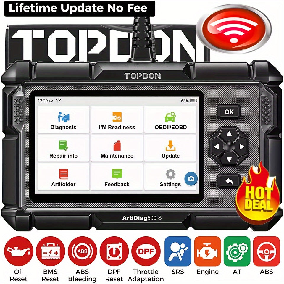 AD500S OBD2 Scanner for Vehicle Diagnostics, Capable of Reading Engine, ABS, SRS, And Transmission Codes, Along with Five Reset Services