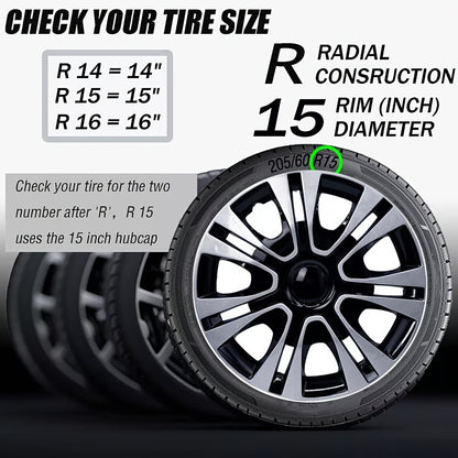 [Premium Wheel Hub Covers] 4pcs/Set 15-Inch/16-Inch Full Cover Wheel Hub Covers - Premium Protection, Easy Installation, And Enhanced Aesthetics, Universally Compatible With Sedan, Truck, SUV, Coupe