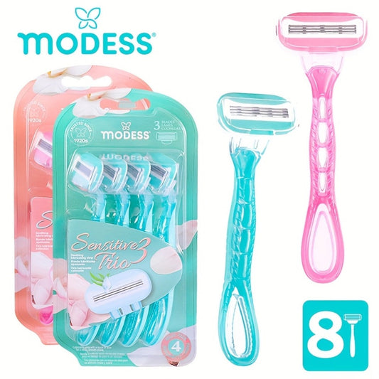 Sensitive Skin Disposable Razors for Women Pastel Teal Blush Pink 4-Pack & 8-Pack Smooth Close Shave Legs Underarms Protective Blade Cap Gentle Hair Removal Razor Daily Use Travel