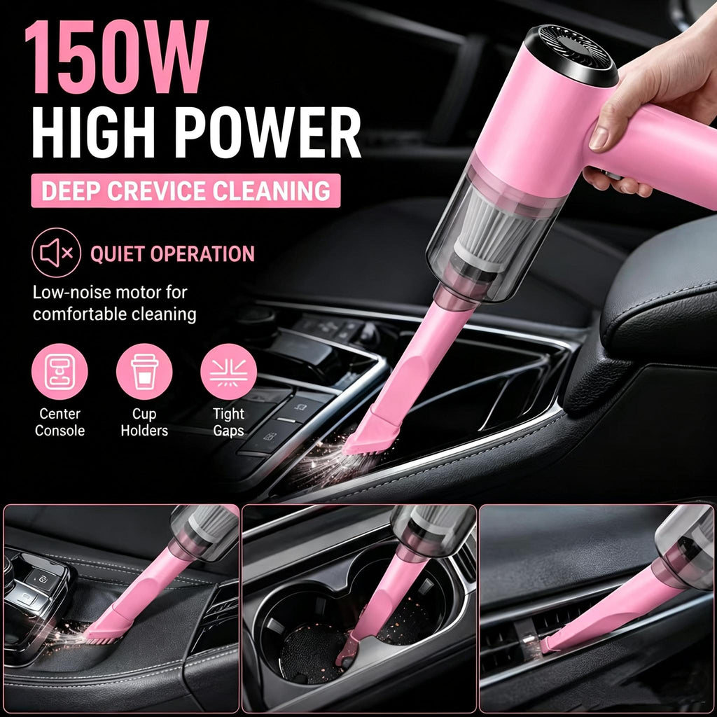 Stylish Pink Car Vacuum Cleaner, Equipped with a 12V Power Supply Output. Easily Cleans Your Beloved Car, Very Suitable for Women, And Makes an Excellent Choice for Your Beloved Vehicle, Without Battery