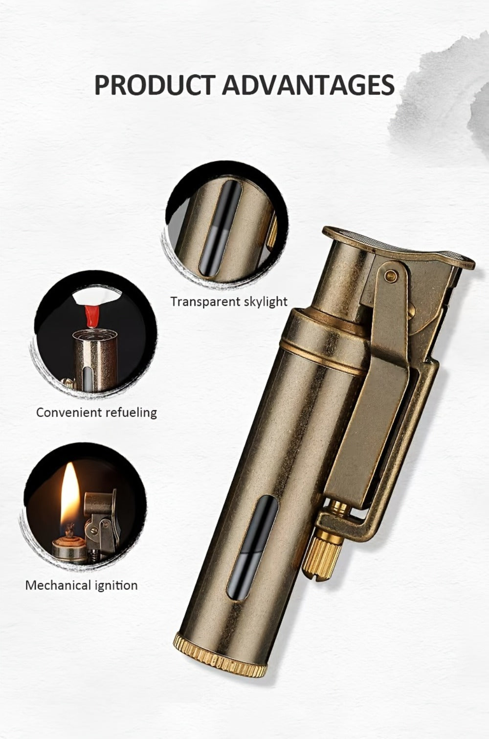 Retro Copper Kerosene Lighter – Pure Copper Vintage Flip Top One-Click Ignition Lighter, Nostalgic Personality Design, Windproof Refillable Kerosene Lighter, Unique Gift for Men Friends (Kerosene Not Included)