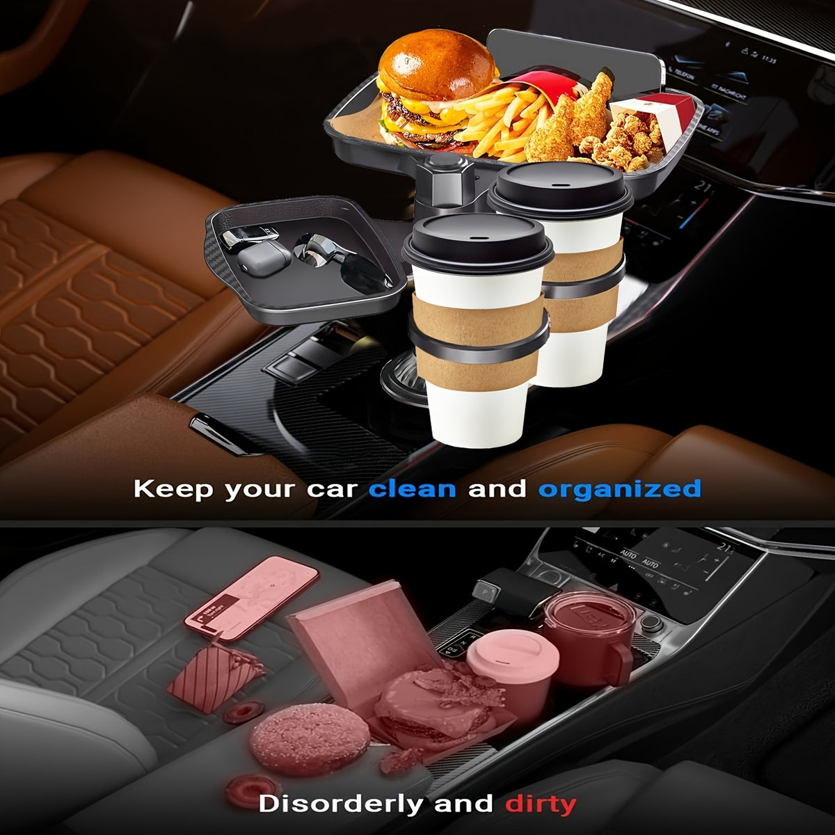 Car Cup Holders - Expansion Brackets, Car Trays, Car Storage Brackets, 360-Degree Rotation, Sturdy Bottom Design, Suitable for Most Car Cup Holders, Ideal for Automotive Gifts