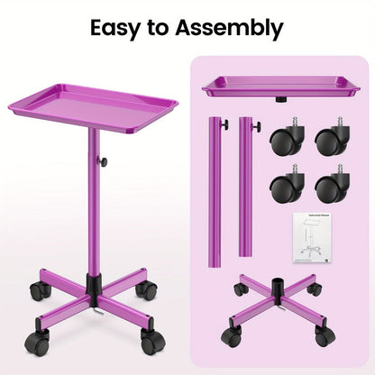 6-Color Premium Aluminum Salon Rolling Tray on Wheels — Adjustable Height Hairdresser Cart, Tattoo Tray, Spa Service Trolley for Nail Tech, Barber & Beauty Studio