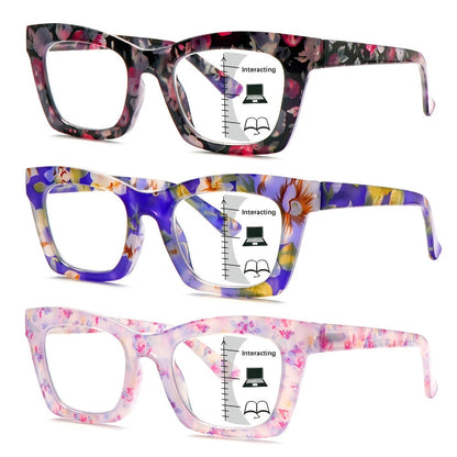 Blue Light Blocking Reading Glasses 3 Pack - Anti Blue Light Computer Readers for Women and Men, Square Spring Hinge Frames with Eyeglass Cloths and Bags, Multiple Magnifications