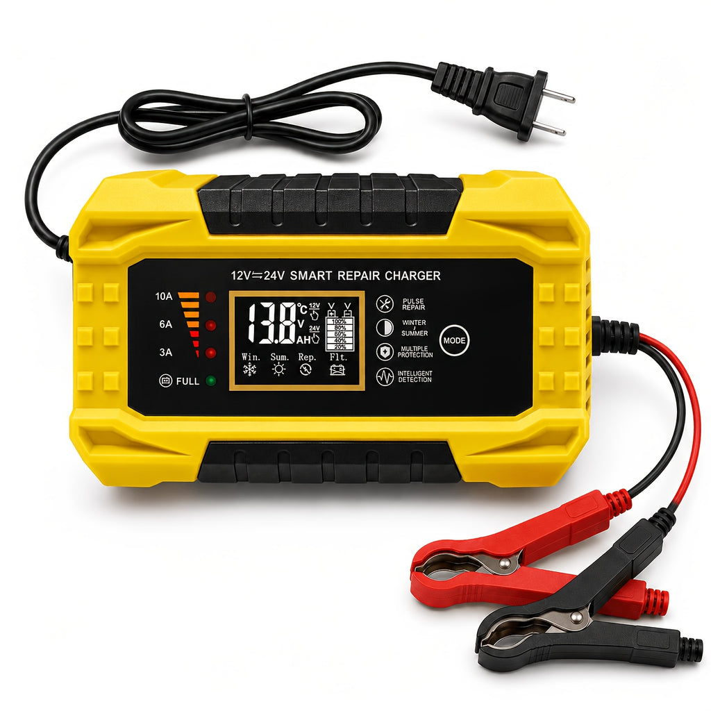 [Cardivek Car Battery Charger 12V 6A]For Car, Truck, Motorcycle, Lawn Mover, And Marine - Maintain And Extends Battery's Life. Flame Retardand Material And Desulfator with Temperature Conpensation