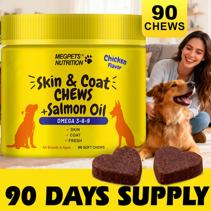 Omega 3 Dog Chews 90ct – 90-Day Supply Skin, Coat & Ear Care Supplement with Probiotics for Itchy Relief, All Ages – 1 Bottle Trial or 2 Bottle Value Pack