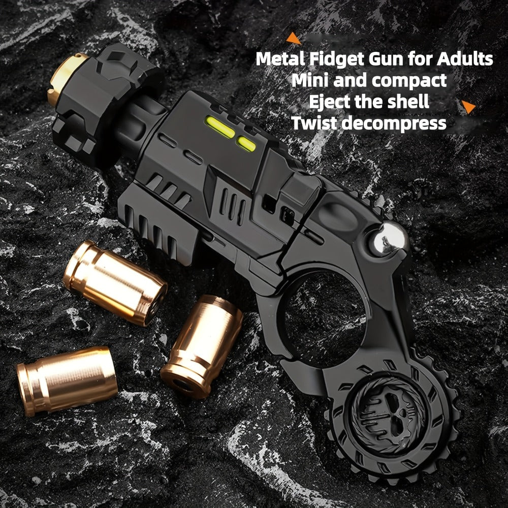 Metal Fidget Gun EDC Spinner Toy for Adults & Men – Alloy Steel Decompression Finger Spinner with 3 Reusable Shells & 20 Bullets, Cool Stress Relief Desk Toy, Unique Gift, Multicolor or Black