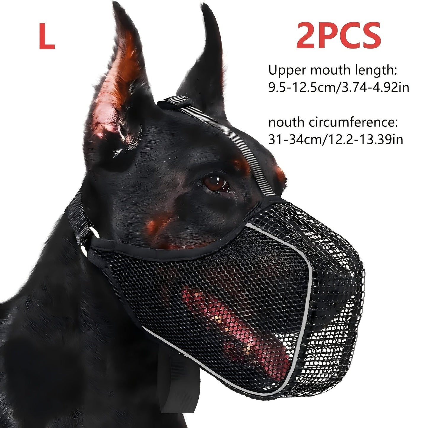 Dog Muzzle Reflective Mesh 2 Pack Anti-Bite Full Coverage with Adjustable Straps, Soft Breathable Polyester Dog Mask for Grooming Vet Visits Walking, Sizes M L XL XXL, Black