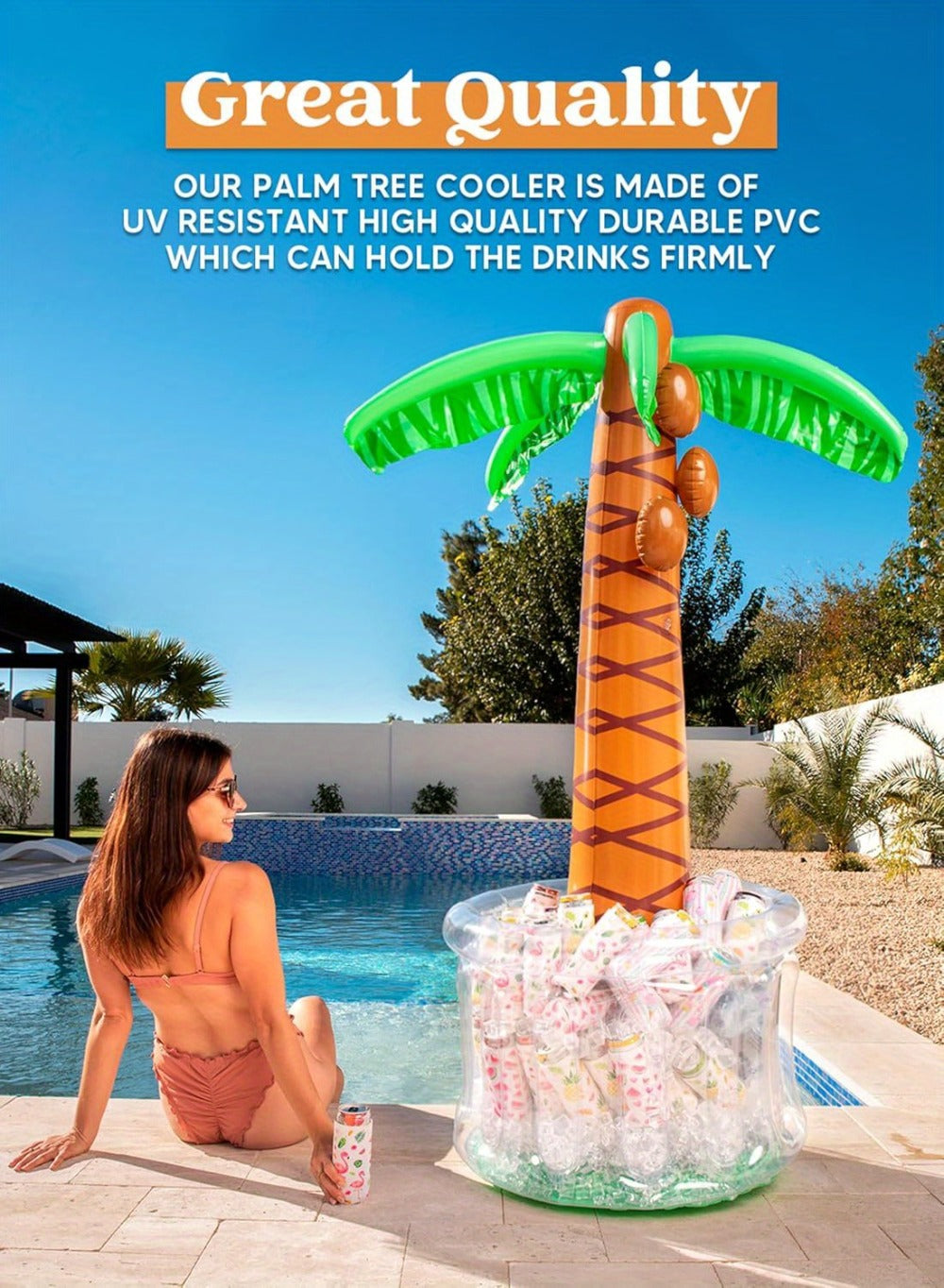 5FT Inflatable Palm Tree Drink Cooler – Tropical Beverage Ice Bucket for Luau Hawaiian Pool Party Decorations | Beach Theme Birthday & Summer Outdoor Party Supplies, Indoor & Outdoor Use
