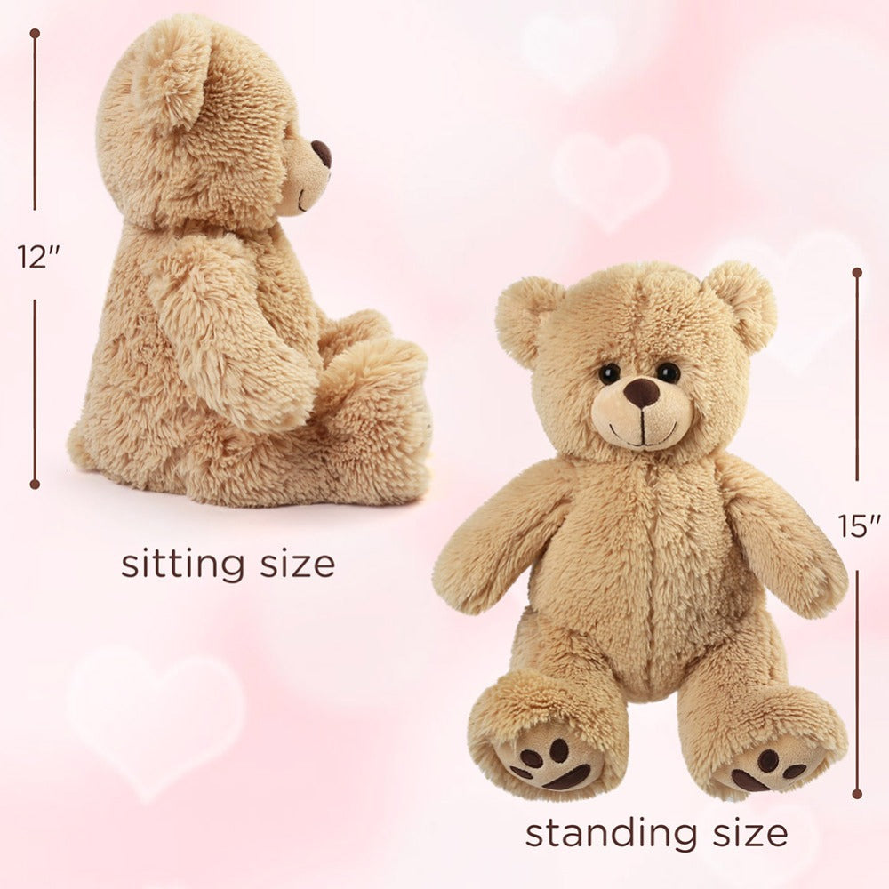 Teddy Bear Stuffed Animal 15 Inch Classic Brown Soft Plush Bear with Safe Lock-Washer Eyes Huggable Cuddly Toy Gift for Kids Baby Girls Boys Christmas Valentine Birthday Easter
