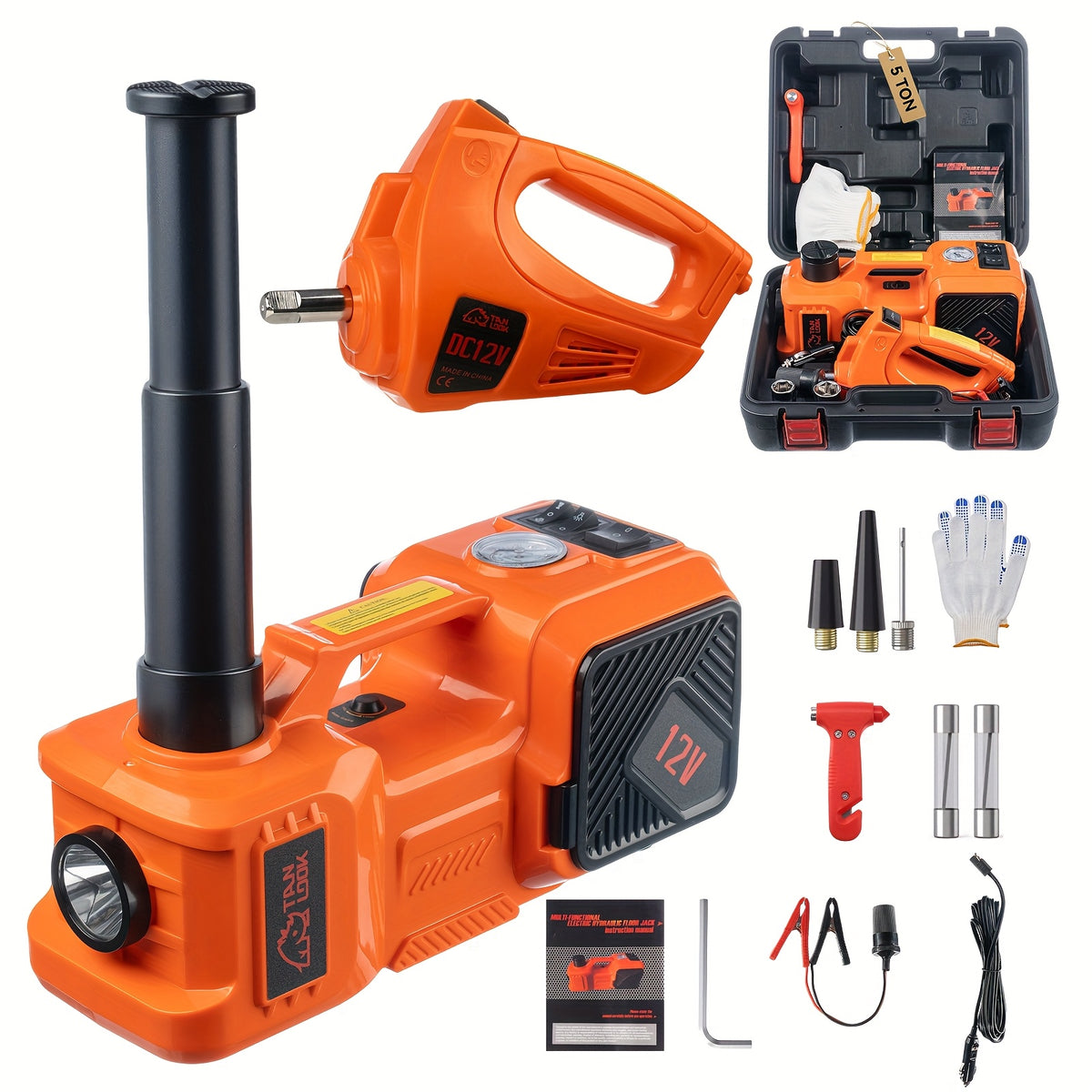 Electric Car Jack, Portable Car Lift with Built-in Air Pump, 5-ton/11023-pound Hydraulic Jack, Equipped with Electric Impact Wrench, And LED Lighting for SUV, MPV, Sedan, Truck Tire Replacement And Garage Maintenance