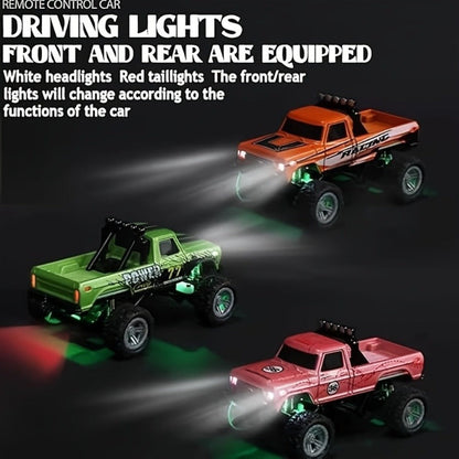 Mini RC Monster Truck 1:64 Scale Alloy Remote Control Car with LED Lights 2.4GHz Speed Steering Adjustable Kids Boys Gift