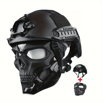 FAST Tactical Helmet & Skull Mask Set ABS Adjustable Knob for CS Paintball Airsoft – Cosplay Halloween Rave Party Photo Prop Bar Club Music Festival Gift, Black