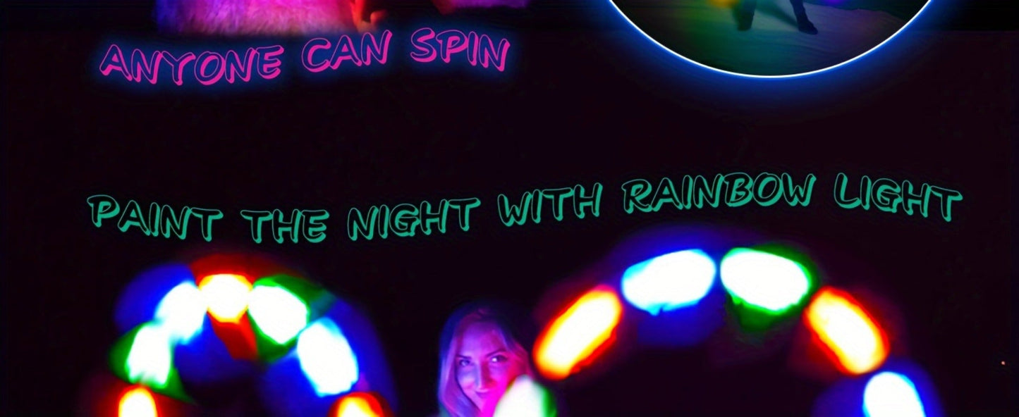 Glow Poi Balls LED Spinning Set 1 Pair – Rainbow Fade & Strobe Light Up Poi for Beginners & Professionals Flow Arts Dance Rave Festival Performance Toy Gift