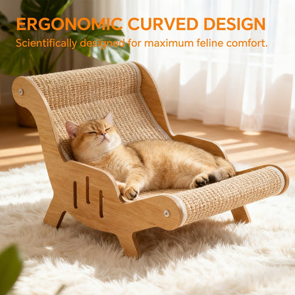 Cat Lounger Chair Elevated Sisal Rope Scratching Bed Wooden Frame Cat Hammock Beach Chair Indoor Nap Lounge Furniture for Cats Kittens Brown
