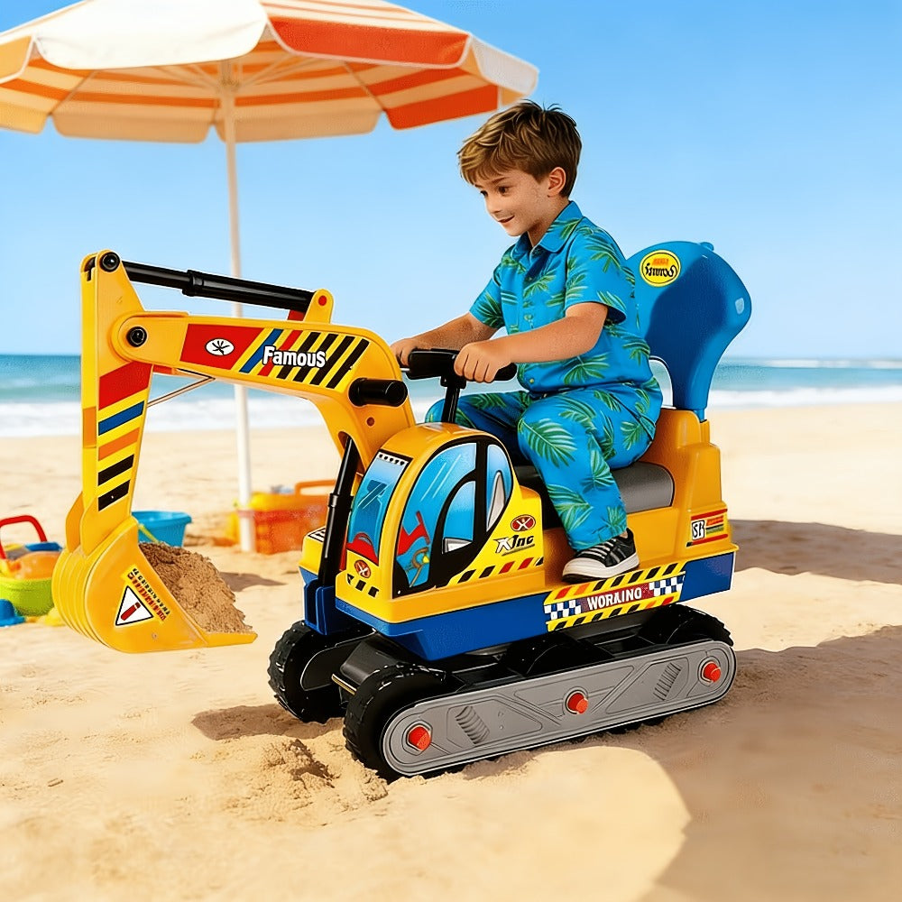 Ride-On Excavator Toy for Kids with Manual Digging Arm – Sit-In Construction Vehicle Scooter for Boys Girls Ages 3+ Outdoor Sandbox Digger Birthday Gift Supports up to 52.7 lbs