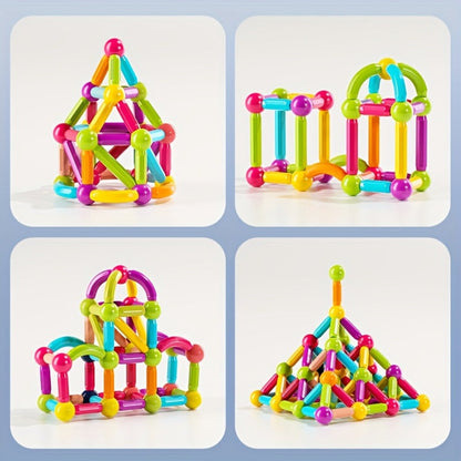 Magnetic Sticks Building Set 28 58 Pcs – 3D STEM Construction Toy for Kids Ages 3+ Build Towers Animals Shapes Creative Imagination Family Classroom Group Play Birthday Christmas Gift
