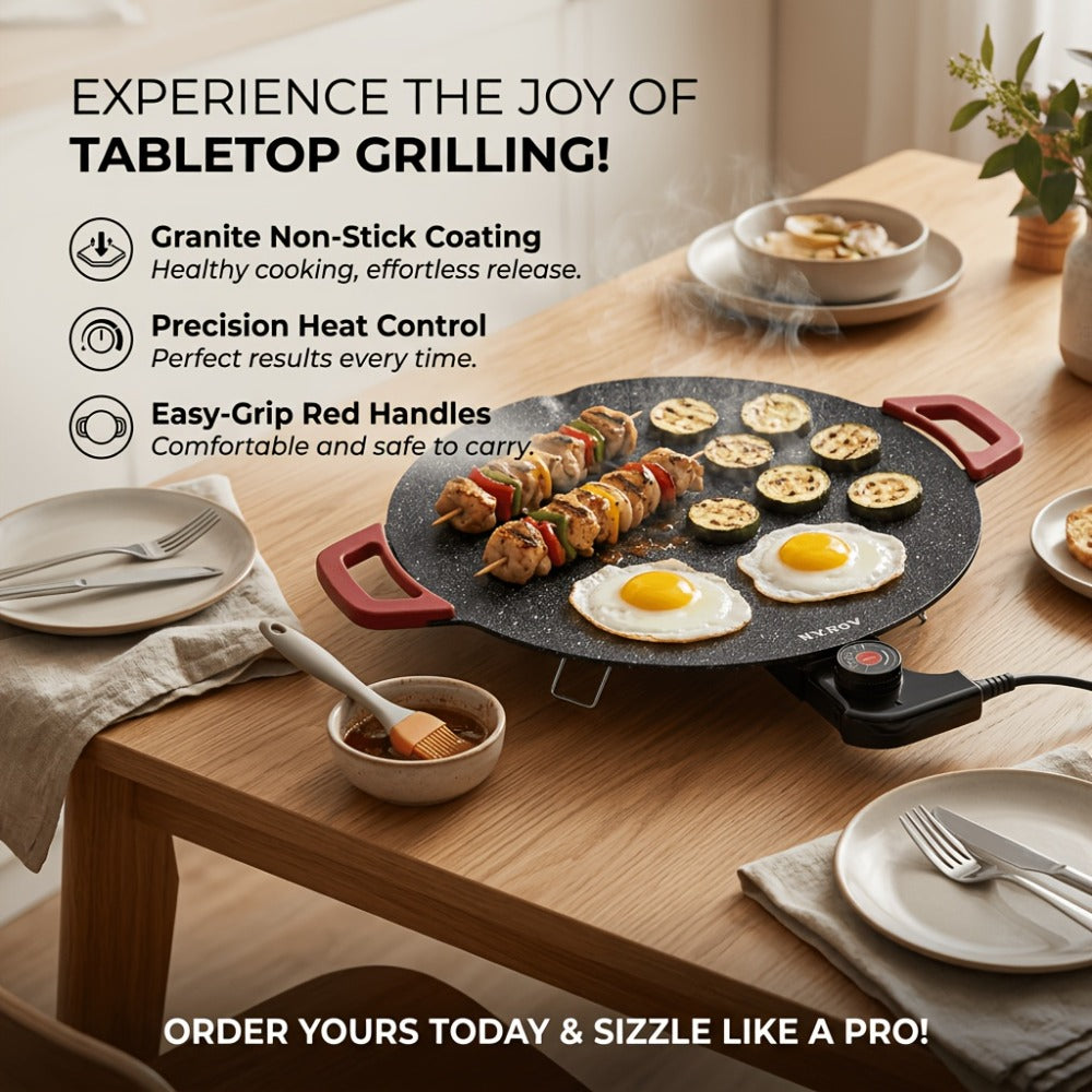 Electric Griddle Non-Stick with Adjustable Temperature – 14.17" & 15.75" Sizes, Fast Heating for Pancakes, Crepes, Pizza & BBQ, Easy Clean Portable Cooking Pan for Breakfast & Family Meals