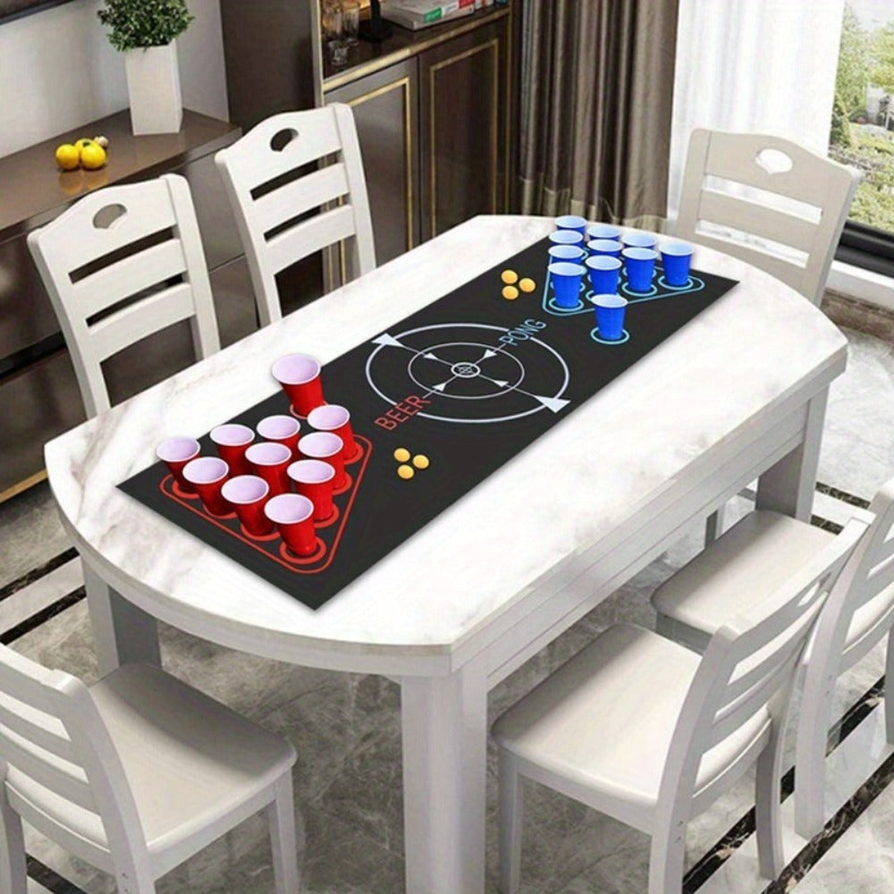 Beer Pong Set with Table Mat 12 Red Cups 12 Blue Cups & 24 Ping Pong Balls – Complete Adult Drinking Party Game for Game Night Couples Friends Bar, Christmas Valentine's Day Birthday Gift