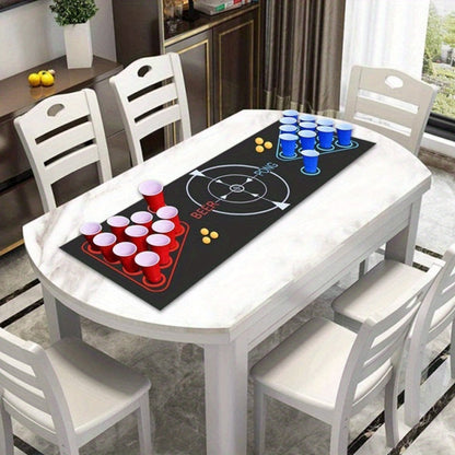 Beer Pong Set with Table Mat 12 Red Cups 12 Blue Cups & 24 Ping Pong Balls – Complete Adult Drinking Party Game for Game Night Couples Friends Bar, Christmas Valentine's Day Birthday Gift