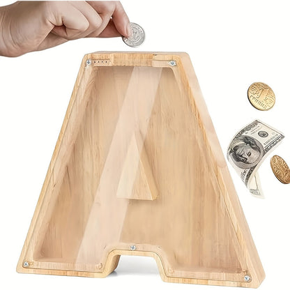 Alphabet Wooden Money Bank for Adults A to Z Letter Piggy Bank – Personalized Coin Bank Home Decor Craft Art Decoration, Ideal Gift for Ages 14 and Up